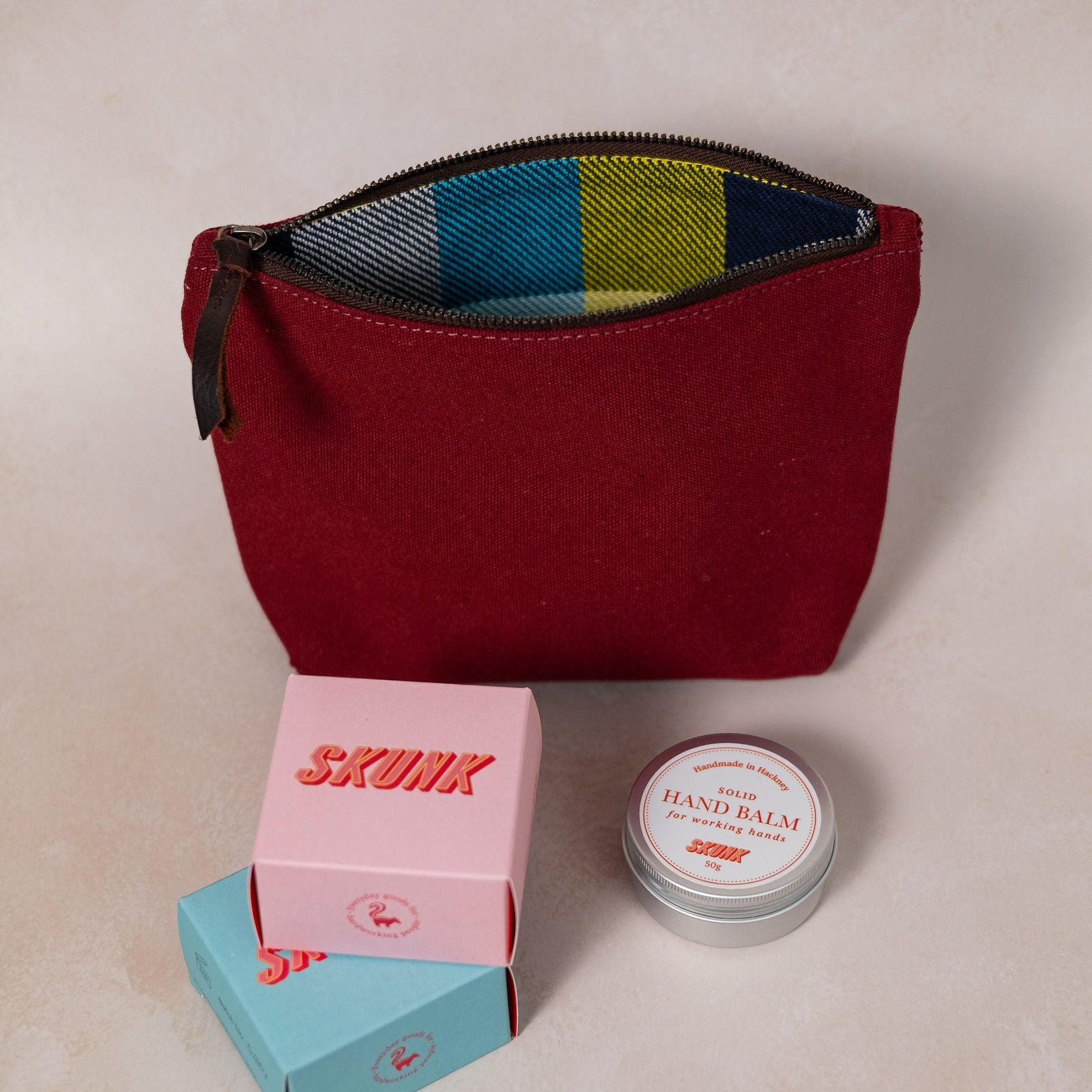 Skunk Goods Trading gift sets, pairing natural soap with ceramics and canvas accessories