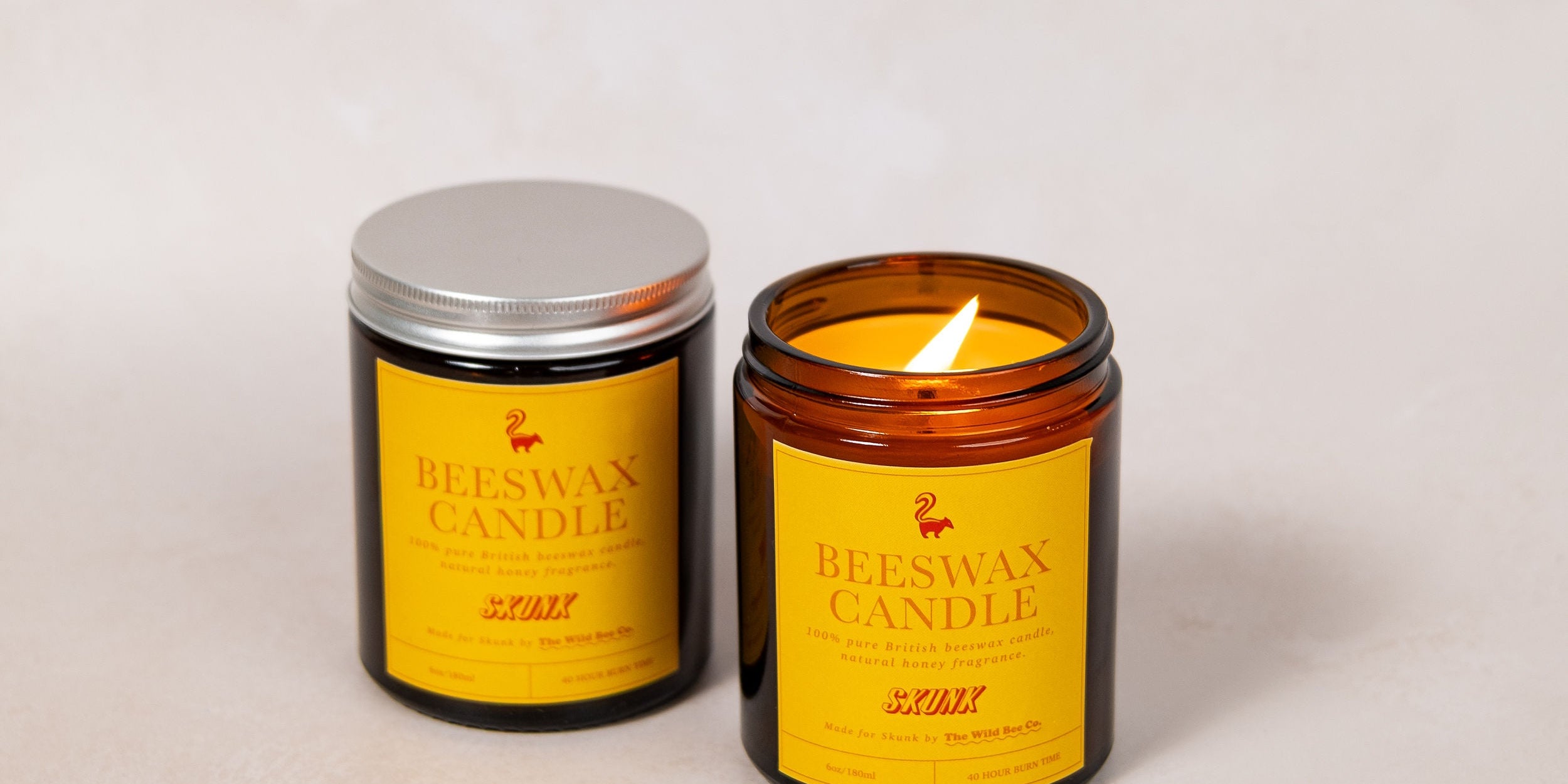 Two 100% Pure British Beeswax Candles by Skunk Goods Trading