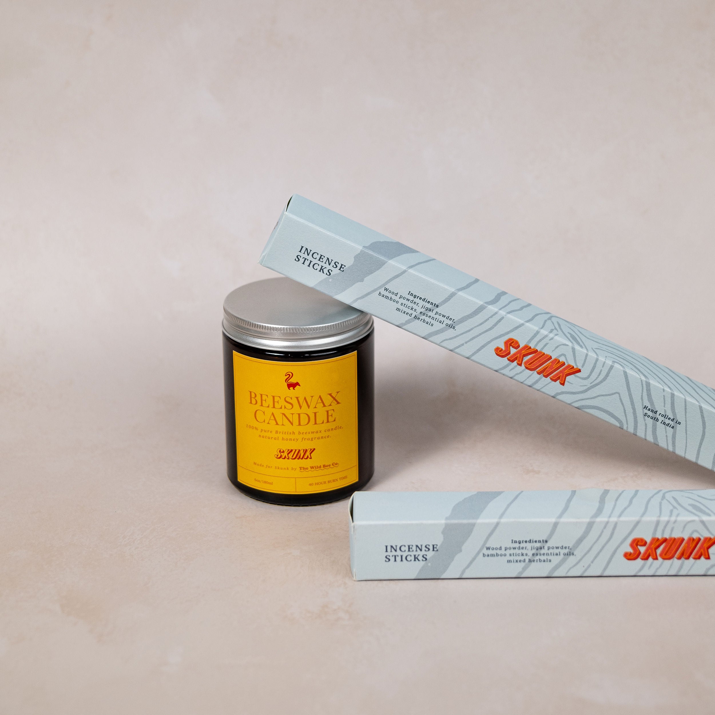 100% Pure British Beeswax Candle with hand rolled incense sticks by Skunk Goods Trading