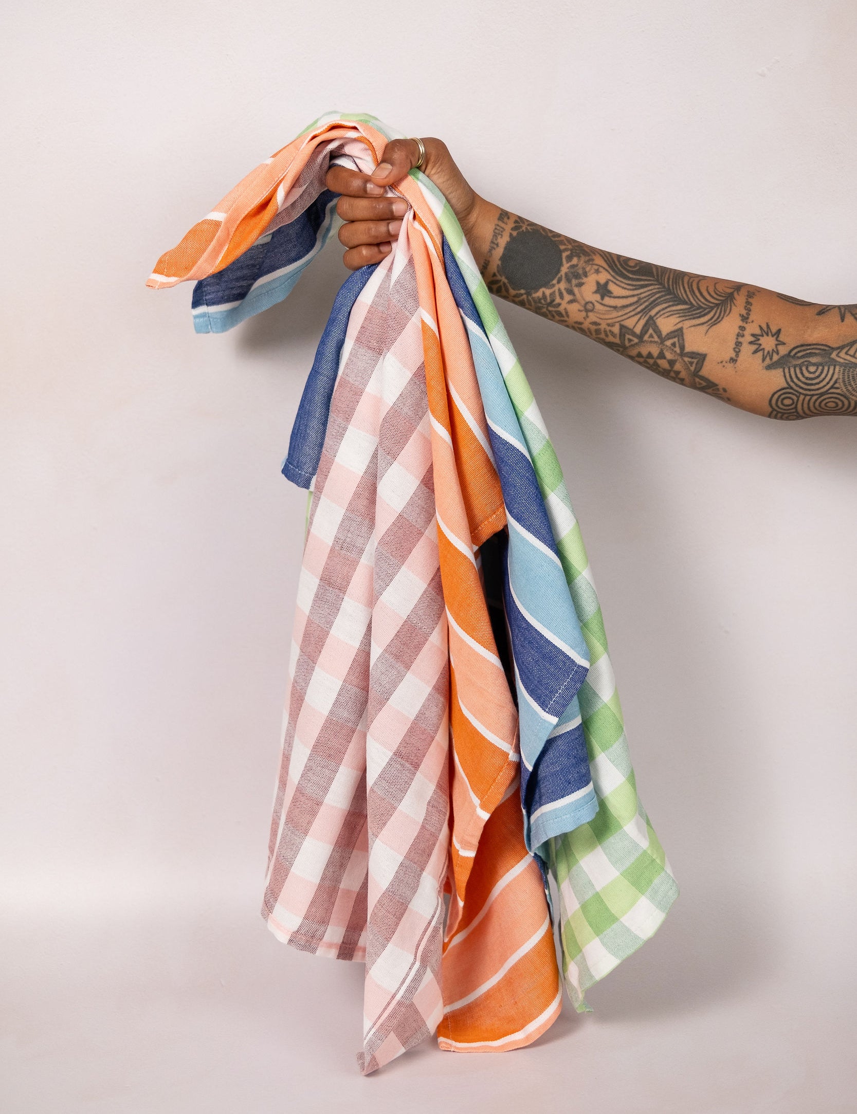 Handwoven cotton tea towels by Skunk Goods Trading, made by Kara Weaves in Kerala, India