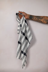 Grey and white stripe tea towel