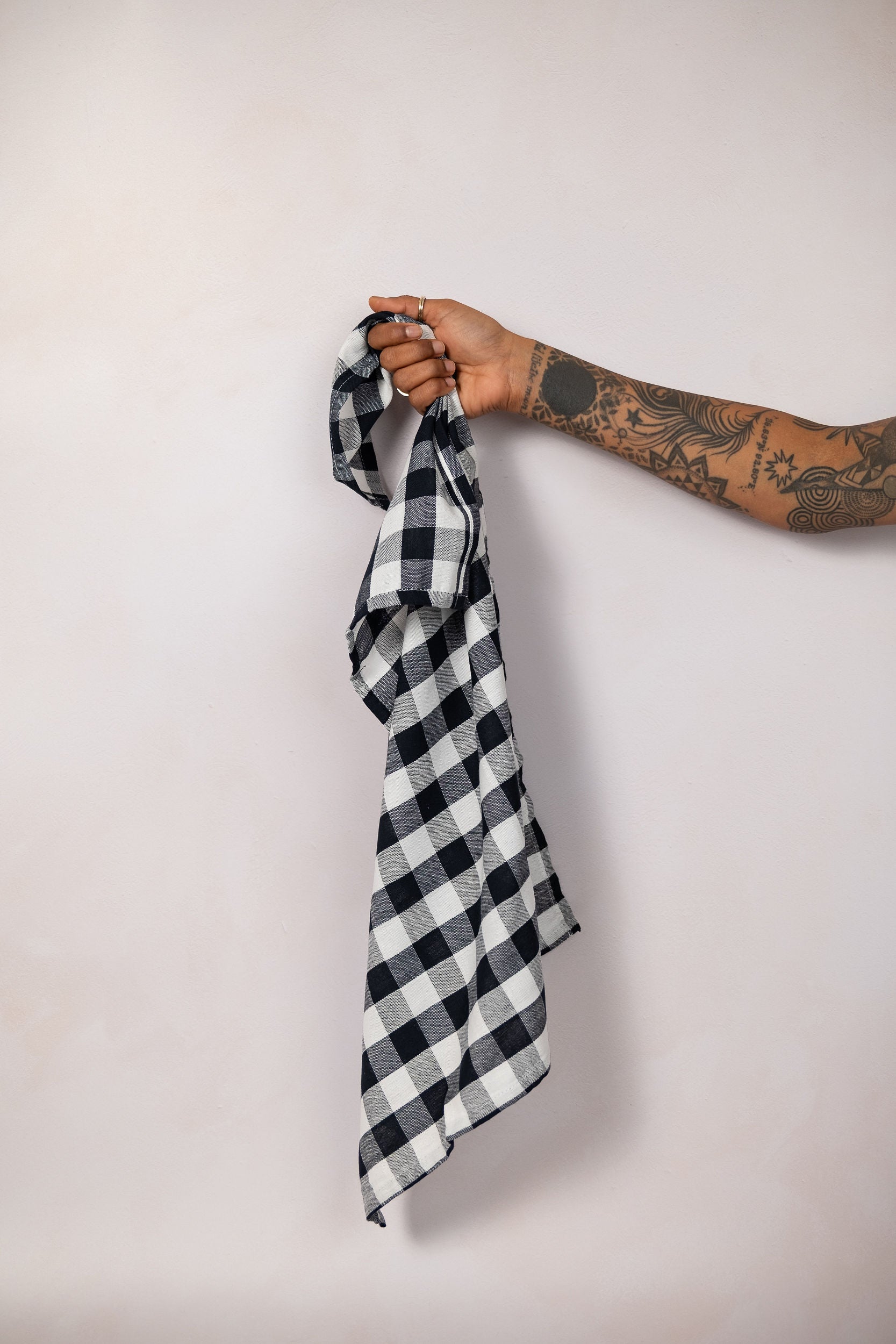Checked black & white tea towel