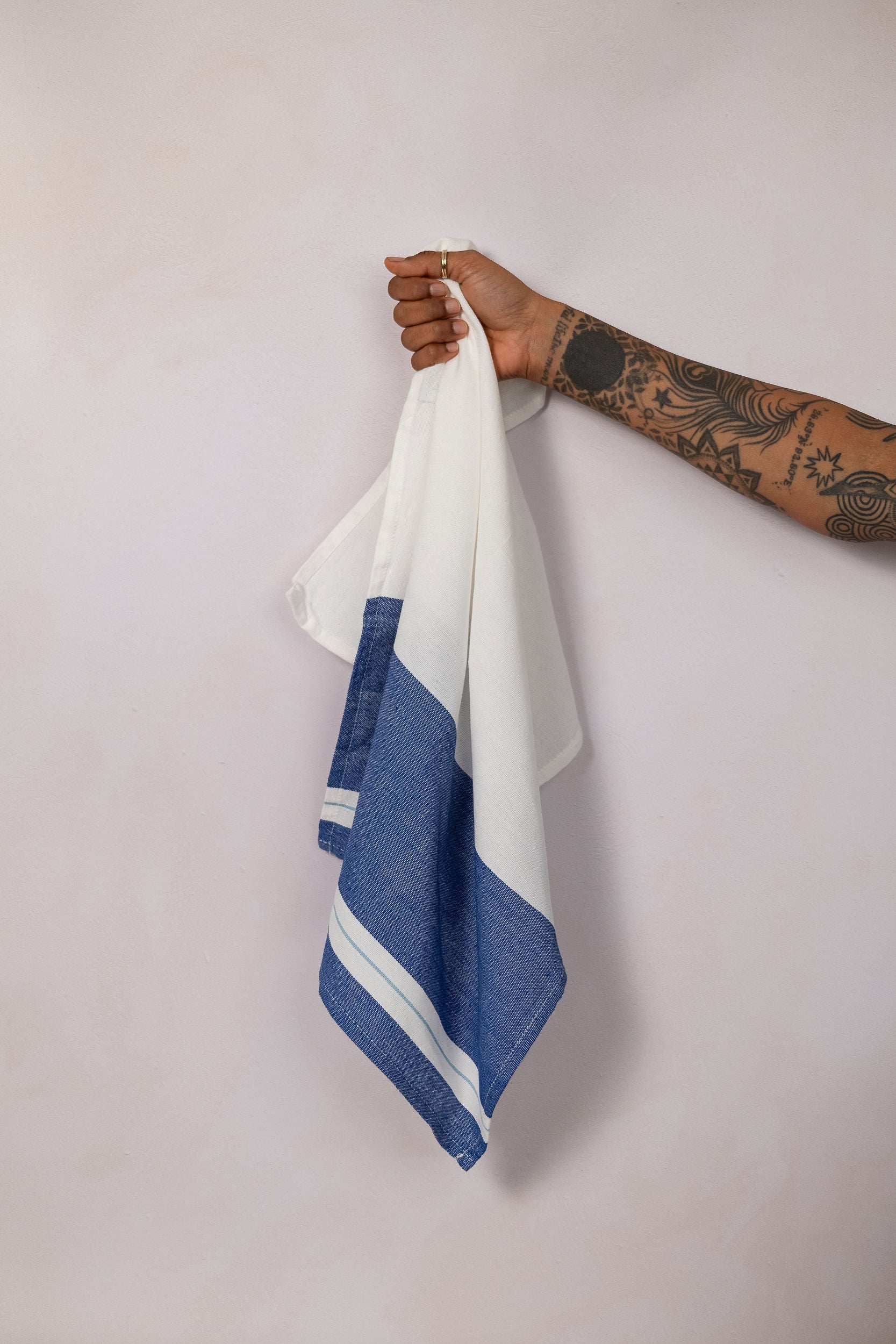 Blue and white tea towel