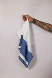 Blue and white tea towel
