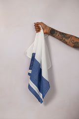 Blue and white tea towel
