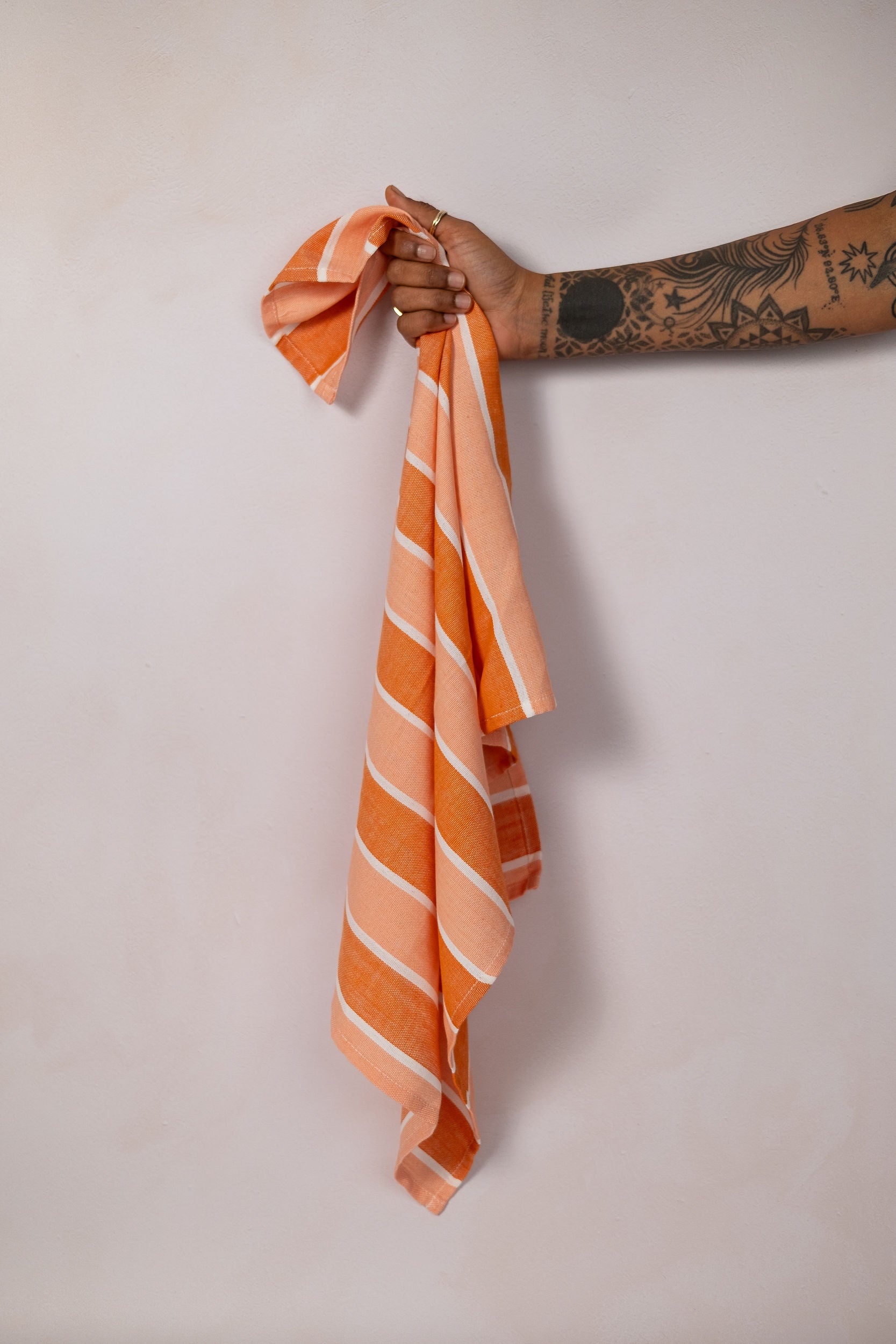 Orange and white stripe tea towel