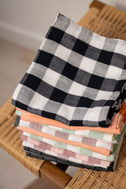 Pink and white check tea towel